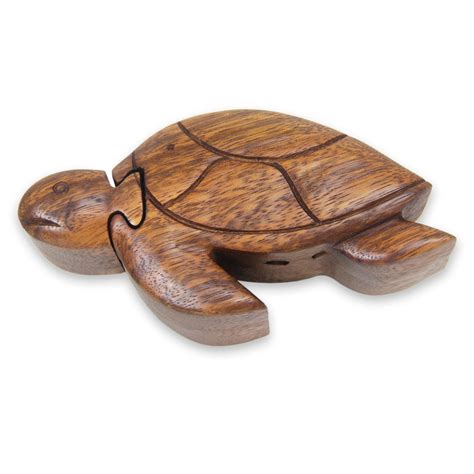 Unicef Market Hand Carved Suar Wood Puzzle Box Turtle Wisdom