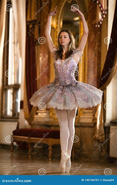 Beautiful Ballerina Dancing Against The Luxurious Interior Stock Image Image Of Grace Hall