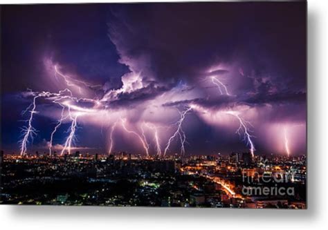 Lightning Storm Over City In Purple Photograph By Vasin Lee