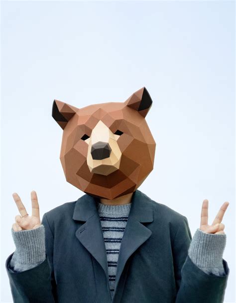 Bear Maskdiy Headinstant Pdf Downloadpolygon Maskpaper Etsy