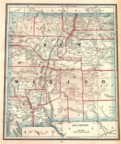 1891 Antique New Mexico State Map George Cram Atlas Map Of New Etsy