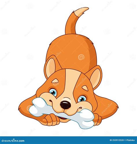 Dog Playing With Bone Cartoon Illustration Stock Illustration