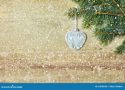 Christmas Heart Shaped Ball On Fir Tree Branche Stock Photo Image Of