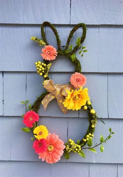 Enfeites De Páscoa Para Porta Com Guirlanda Em Formato De Coelho Decorada Com Flores Coloridas