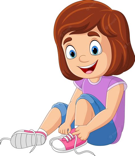 Premium Vector Cartoon Little Girl Tie Shoe Shoelace