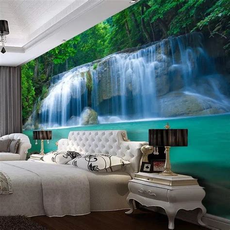 Waterfall Wallpaper Waterfall Wall Mural Nature Forest Etsy Uk Wall