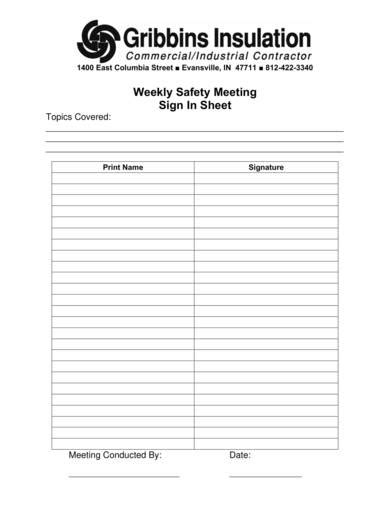 Safety Meeting Sign In Sheet Printable