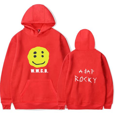 Asap Rocky Unisex Hoodie Smiley Face Wwcd Print Pullover Comfy Swea