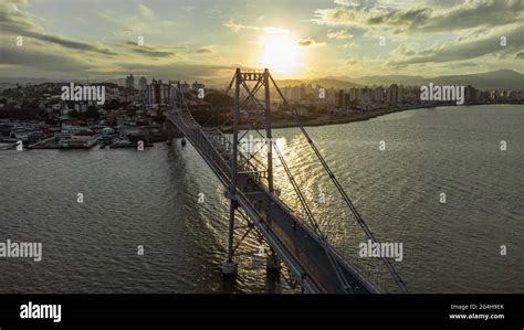 aerial photo of the Hercílio Luz Bridge on the island of Florianópolis