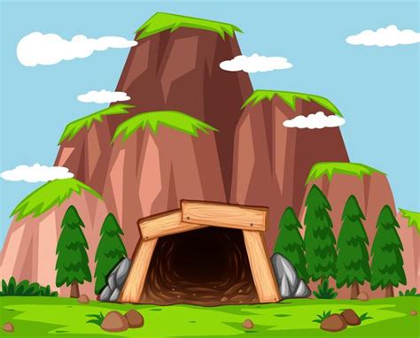 Mine Entrance At The Mountain 294647 Vector Art At Vecteezy