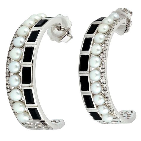 Pearl Diamond 18 Karat Gold Hoop Earrings For Sale At 1stDibs