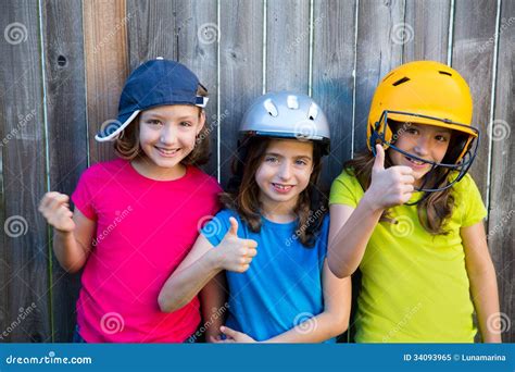 Sister And Friends Sport Kid Girls Portrait Smiling Happy Stock Image