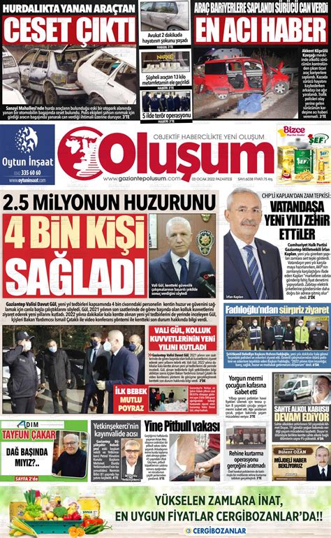 03 Ocak 2022 tarihli Gaziantep Oluşum Gazete Manşetleri