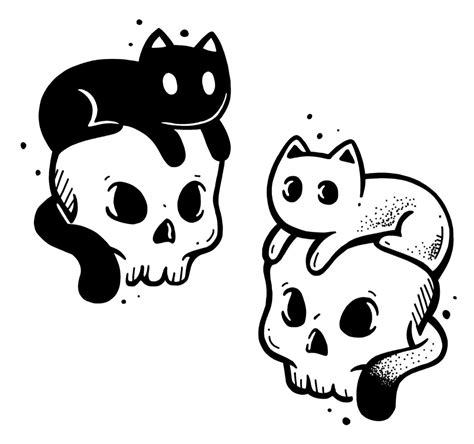 Two Skulls With Cats On Them And One Skull Has A Cat S Head In The Middle