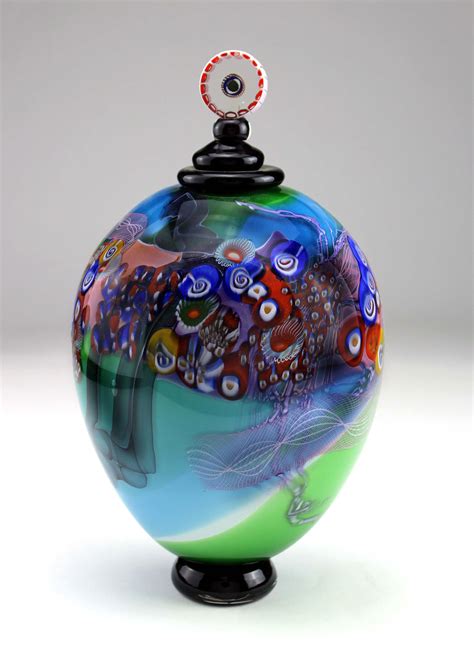 Color Field Jar In Aqua And Lime By Wes Hunting Art Glass Vessel