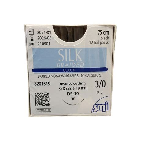 Smi Sterile Non Absorbable Silk Braided Suture 30 With 19mm Needle