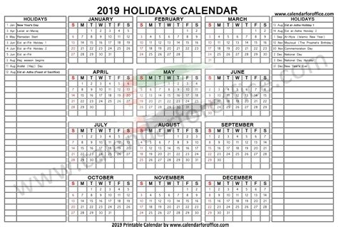 2019 Calendar With Holidays United Arab Emirates Holiday Calendar 2019