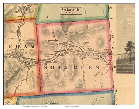 Shelburne New Hampshire 1861 Old Town Map Custom Print