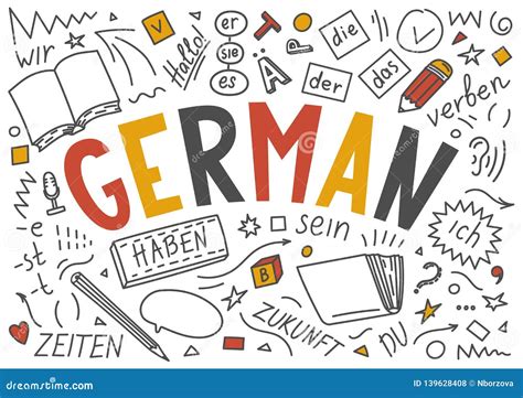 German Language Hand Drawn Doodles And Lettering Stock Vector