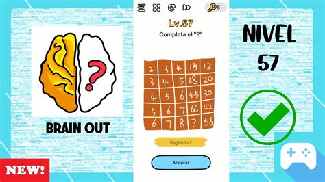 The game involves multiple grids and questions that result in answers that the kid has to write. Brain Out | Nivel 57 - Completa el ? - YouTube