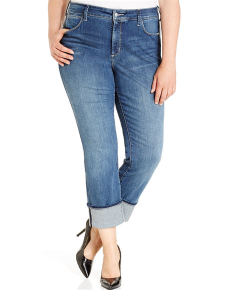 Nydj Plus Size Cuffed Cropped Boyfriend Jeans Heyburn Wash Jeans