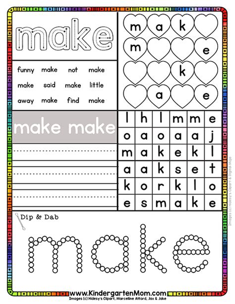 Free Printable Sight Word Worksheets For Kindergarten Custompol