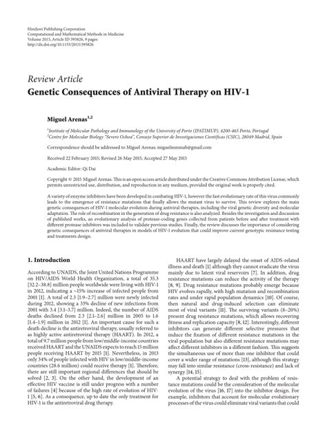 Pdf Genetic Consequences Of Antiviral Therapy On Hiv 1