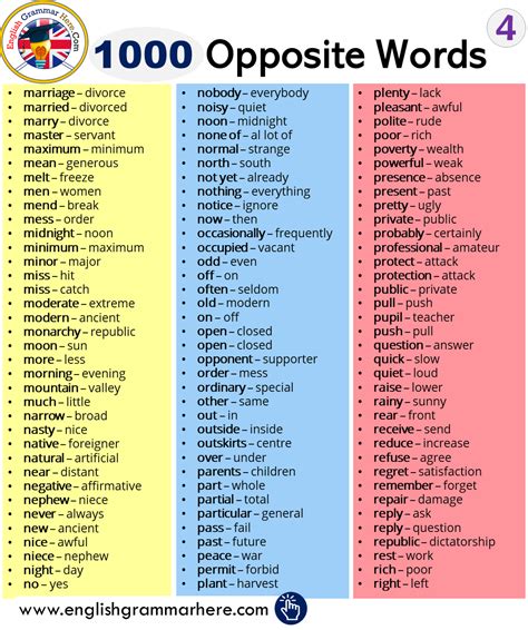 1000 Opposite Words List English Grammar Here Opposite Words