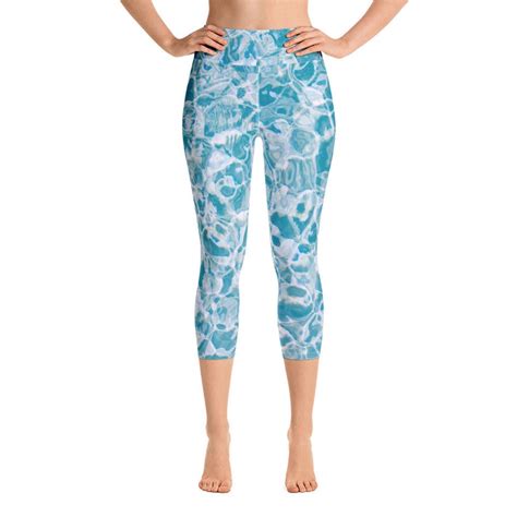 Blue Water Yoga Pants Blue Leggings Capri Yoga Pants Aqua Etsy