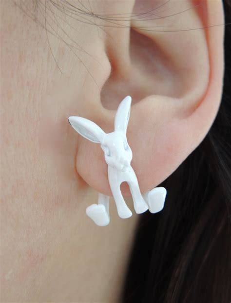 Handpainted White Bunny Double Earrings Earrings Eastern Etsy