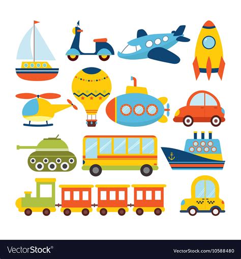 Set Of Cartoon Transport Transportation Theme Vector Image