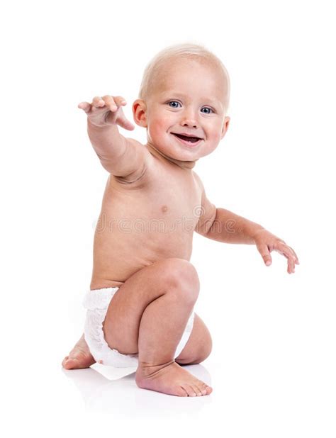 Cute Baby Boy In Diaper Over White Stock Photography