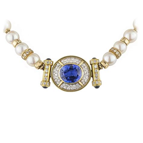 Blue Sapphire Diamond Pearl Gold Choker Pearl Diamond Pendant