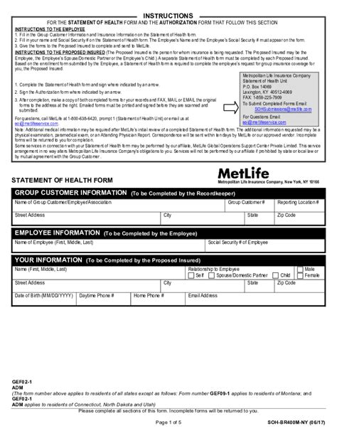 Metlife Statement Of Health 2017 2024 Form Fill Out And Sign Printable Pdf Template Airslate