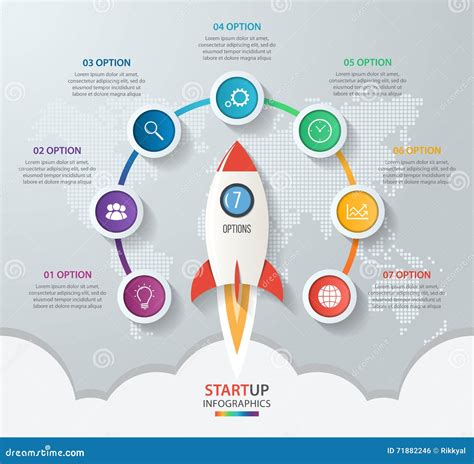 Startup Vector Circle Infographics With Rocket Launch Stock Vector