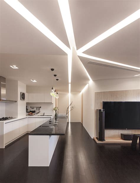 Modern Ceiling Lights Illuminating Shiny Interior