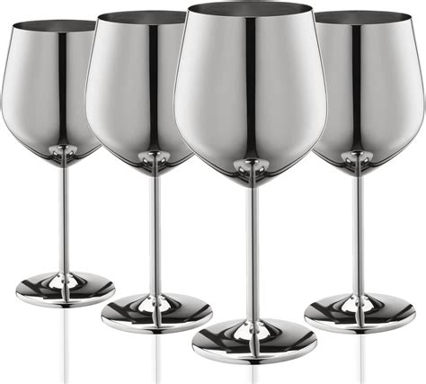 Wotor Stainless Steel Wine Glasses Set Of 4 540ml 18oz Silver Goblet Unbreakable Metal Wine