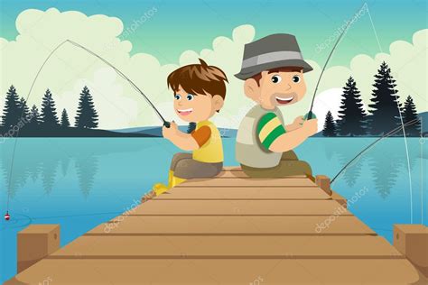 Father And Son Going Fishing In A Lake — Stock Vector © Artisticco