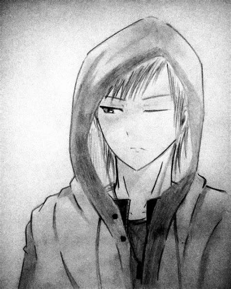 Anime Boy With Hoodie Drawing