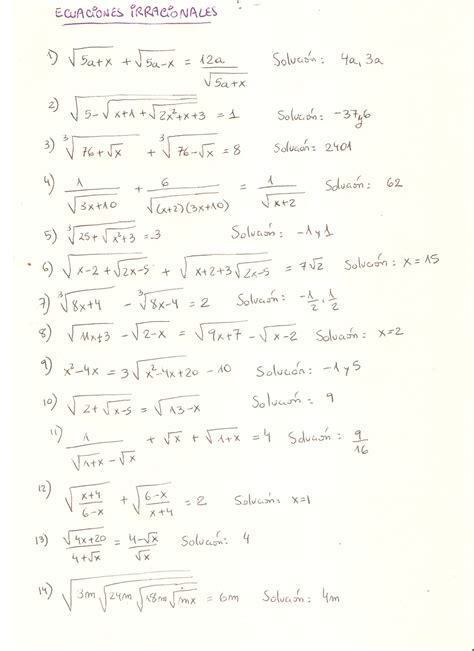 Ejercicios Propuestos De Ecuaciones Irracionales Wurzeln