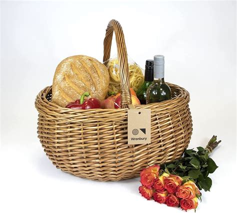 Large Wicker Shopping Basket With Handle Willow Oval Deluxe Shopper