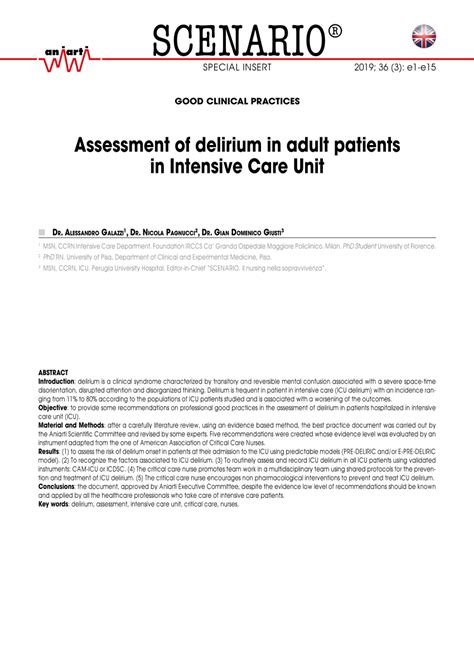 PDF Assessment Of Delirium In Adult Patients In Intensive Care Unit