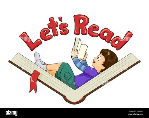Illustration Of A Kid Boy Reading A Book On Top Of An Open Book With