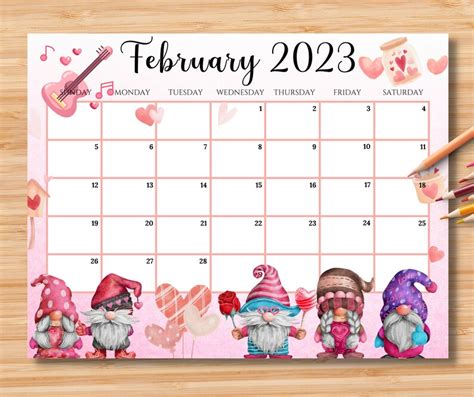 Editable February 2023 Calendar Sweet Valentine With Love Etsy