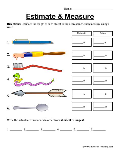 Estimate And Measure Inches Worksheet Have Fun Teaching