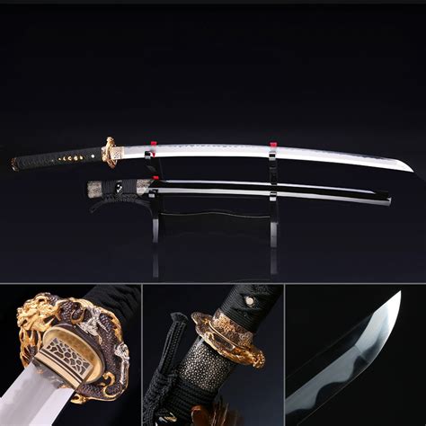 Handmade Black Dragon Katana Real Japanese Samurai Sword With T10