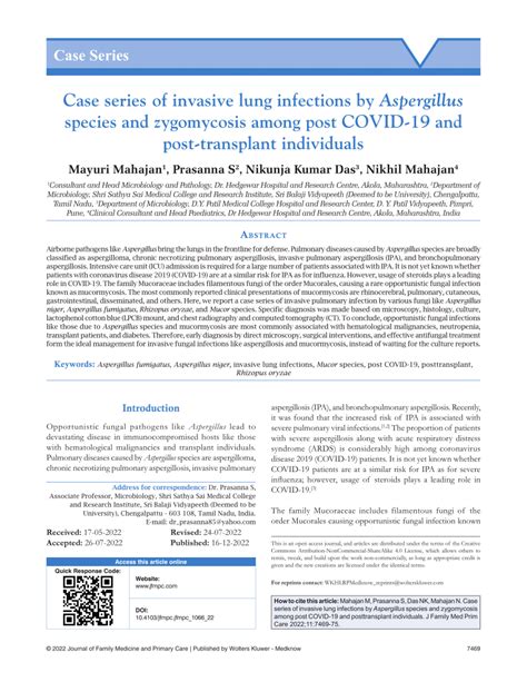 Pdf 20 Case Series Of Invasive Aspergillosis And Mucormycosis
