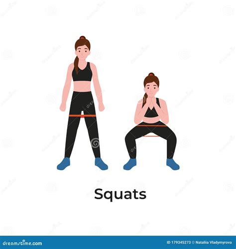 Squats Booty Workout With Resistance Bands Stock Vector Illustration