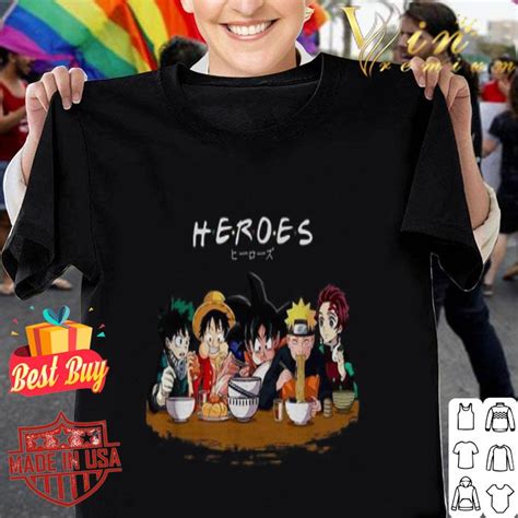 Heroes Izuku Midoriya Luffy Songoku Naruto Tanjiro Friends Shirt