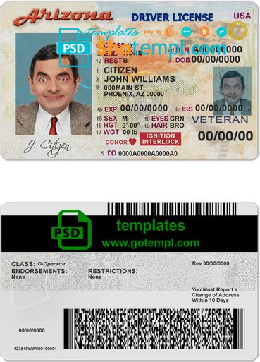 Usa Arizona Driving License Template In Psd Format